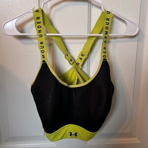 Under Armour Women's Black and Yellow Sports Bra Size XL